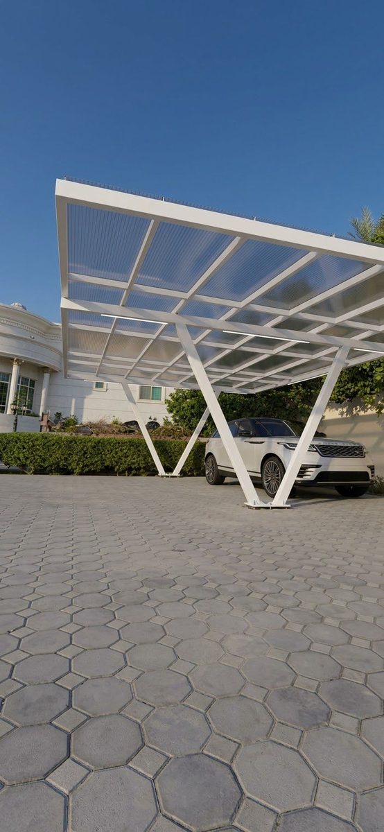 Pérgola de fierro para estacionamiento, techada con policarbonato